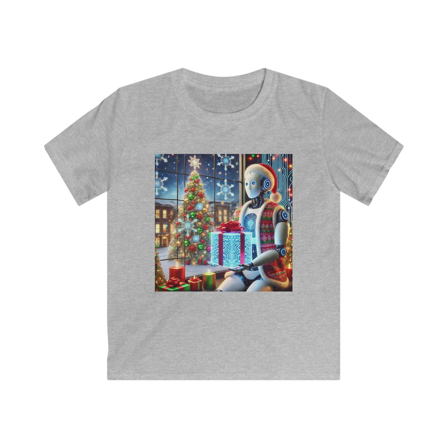 Festive Robot Kids Softstyle Tee for Holiday Cheer