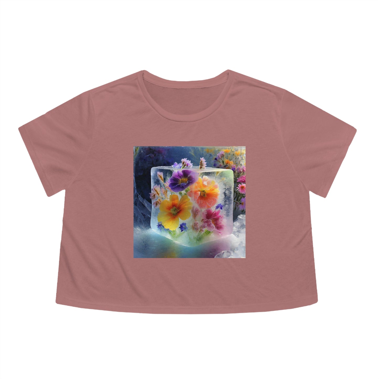 Women's Flowy Cropped Tee: Flower in Ice Cube