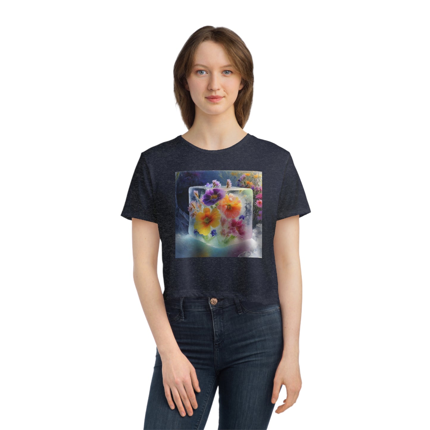 Women's Flowy Cropped Tee: Flower in Ice Cube