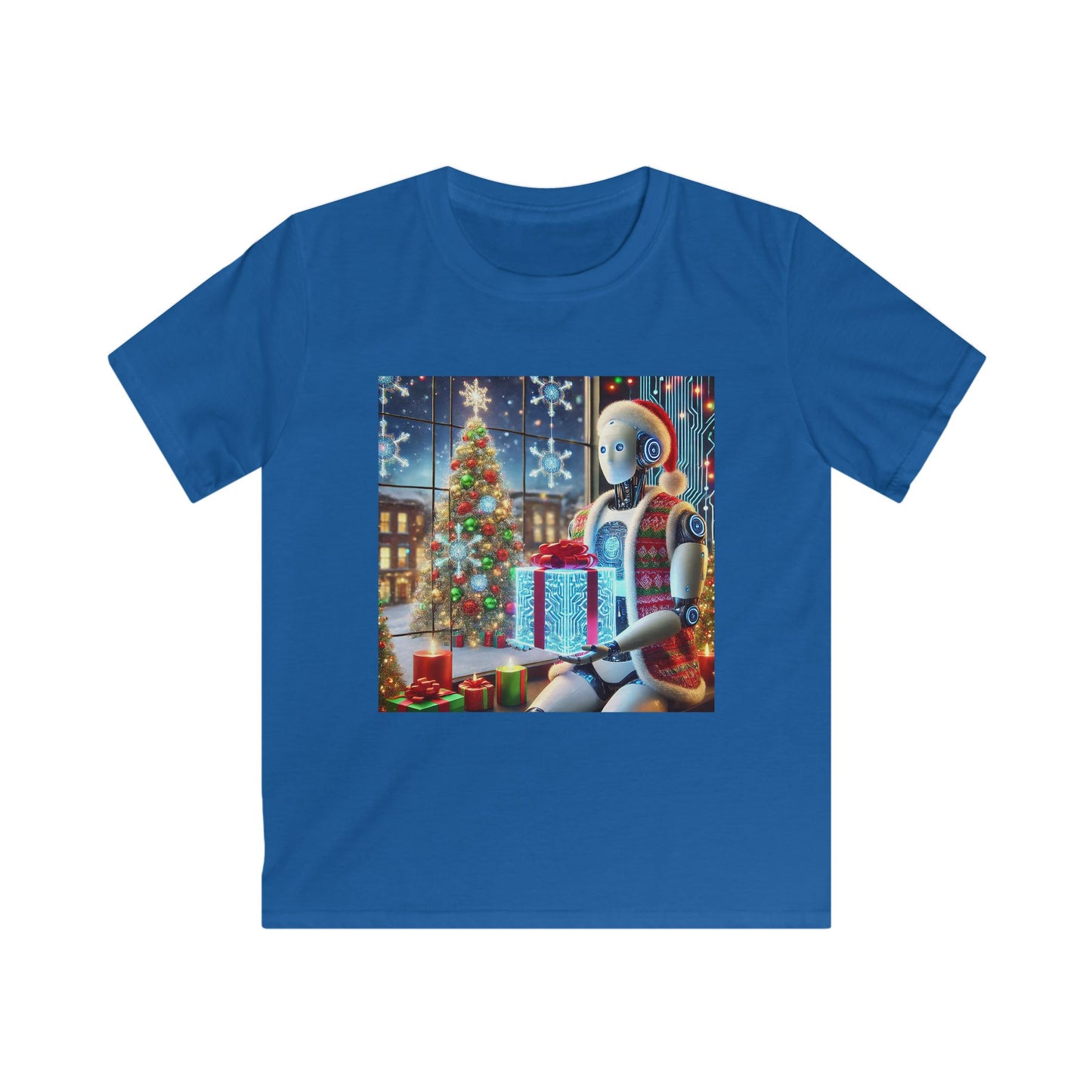 Festive Robot Kids Softstyle Tee for Holiday Cheer