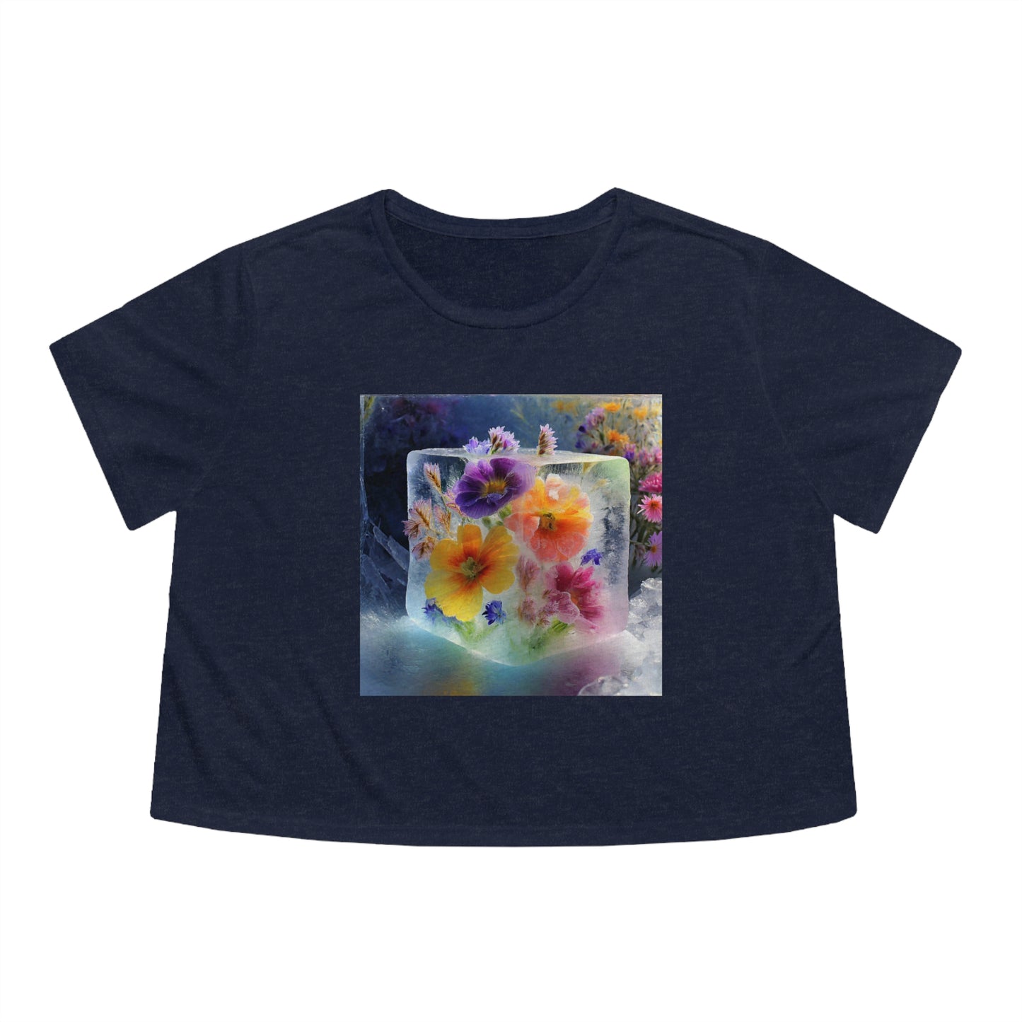 Women's Flowy Cropped Tee: Flower in Ice Cube