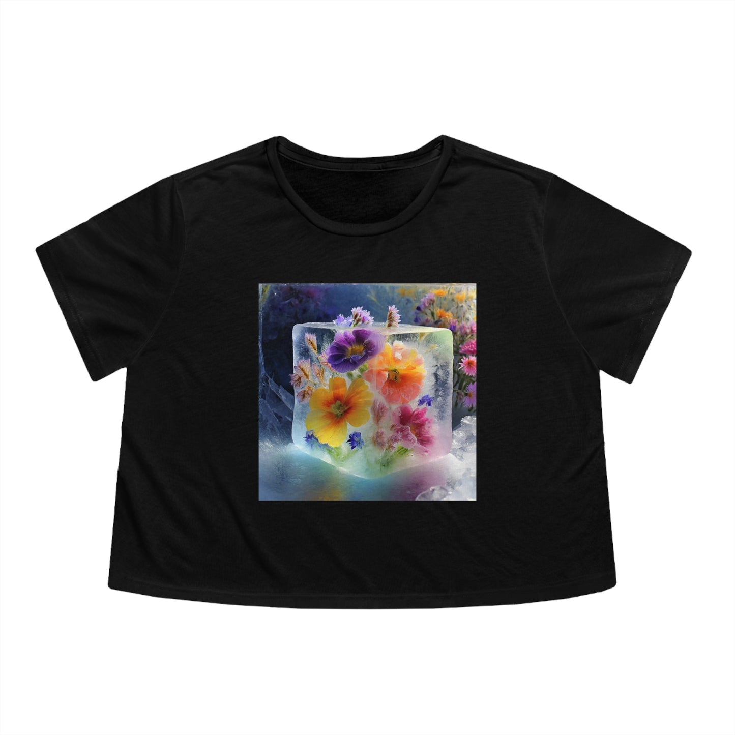 Women's Flowy Cropped Tee: Flower in Ice Cube
