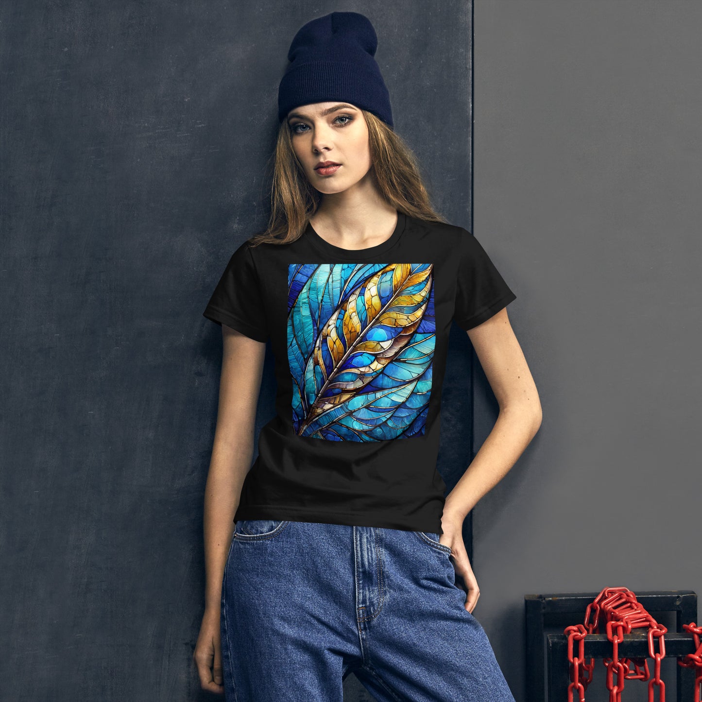 Women's short sleeve t-shirt: feather stained glass,