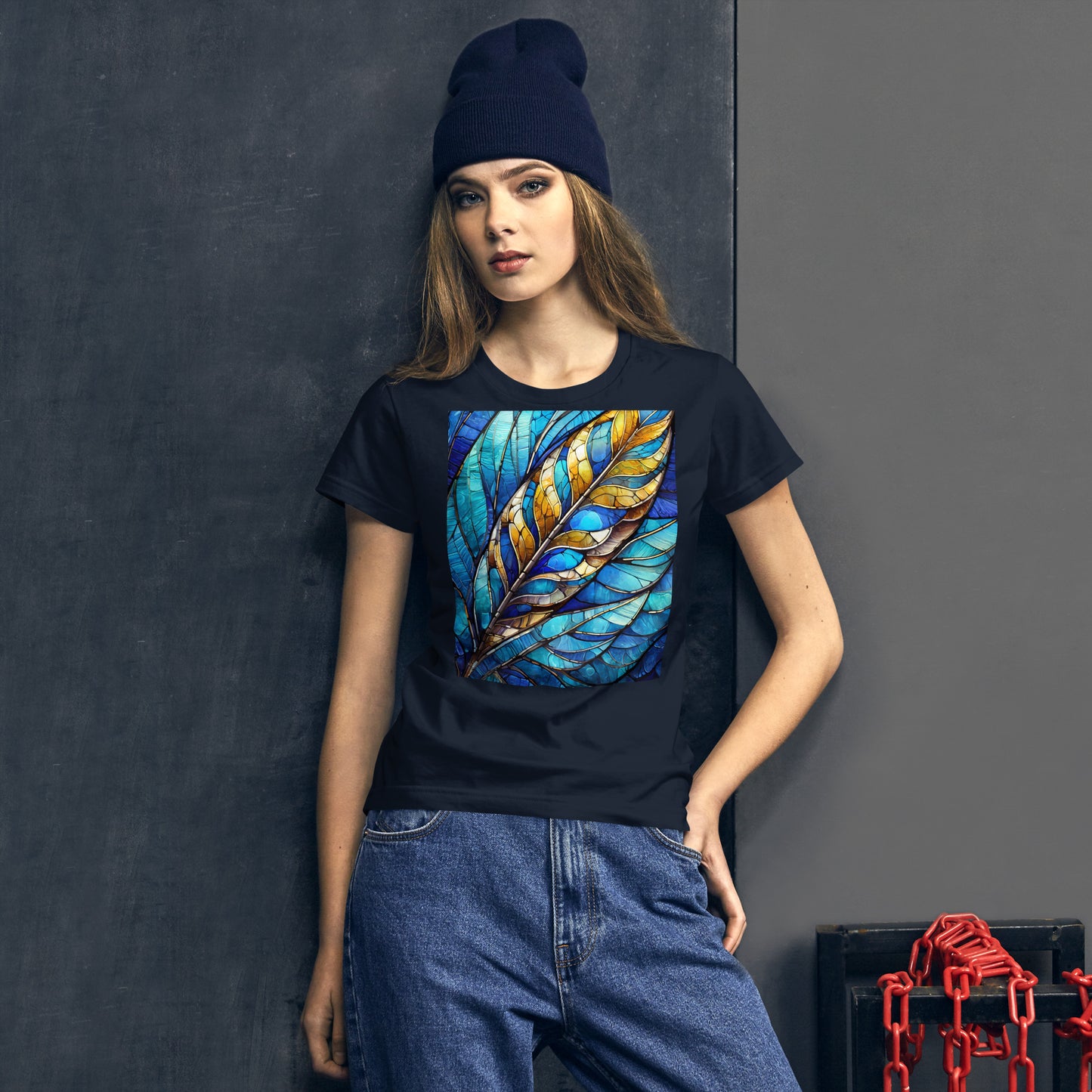 Women's short sleeve t-shirt: feather stained glass,