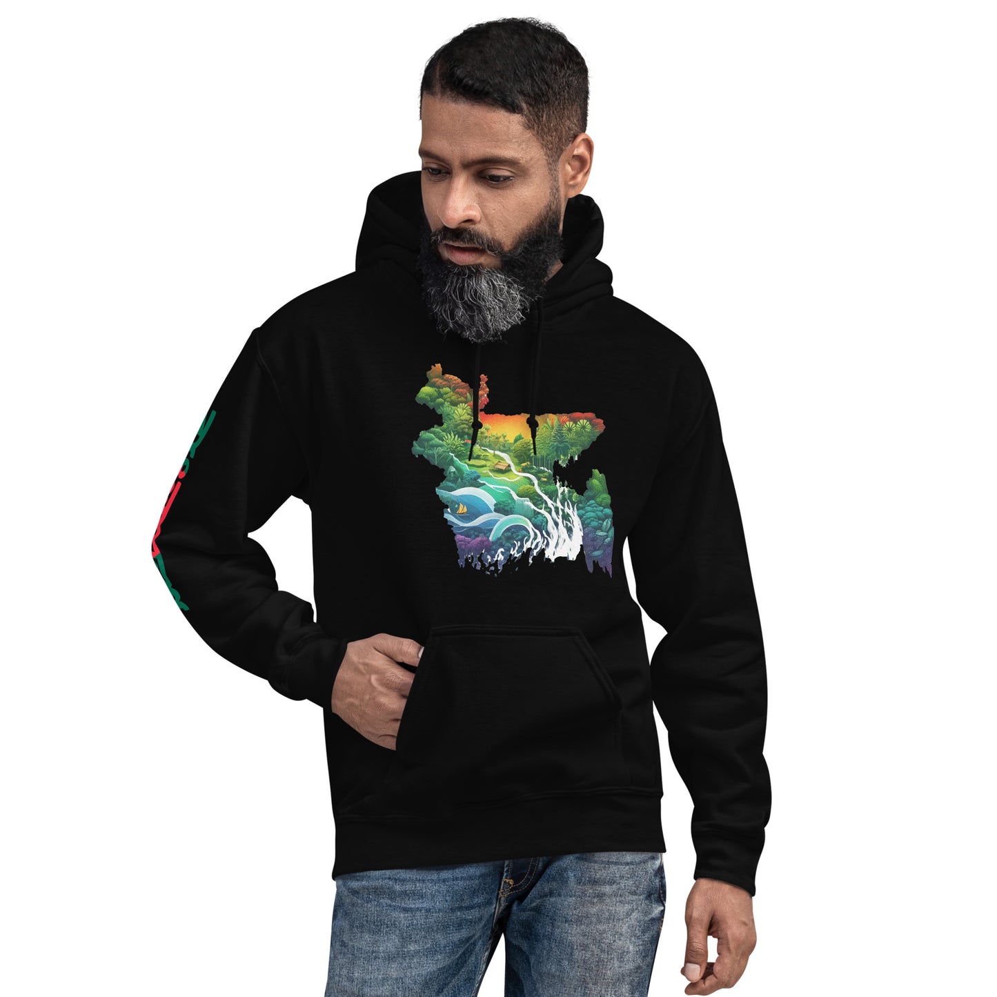 Men Hoodie: Bangladesh Map, Heart, and Sleeve