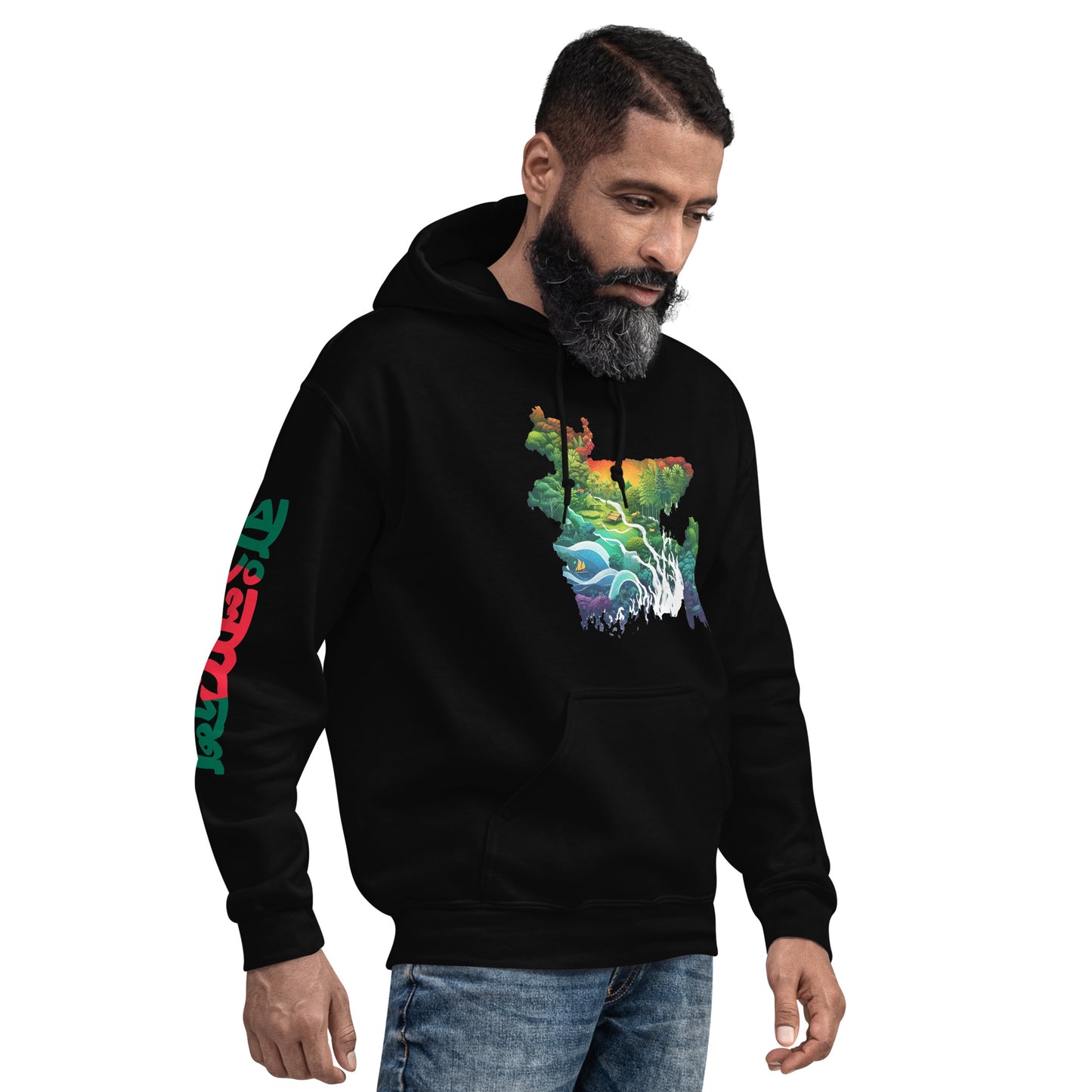 Men Hoodie: Bangladesh Map, Heart, and Sleeve