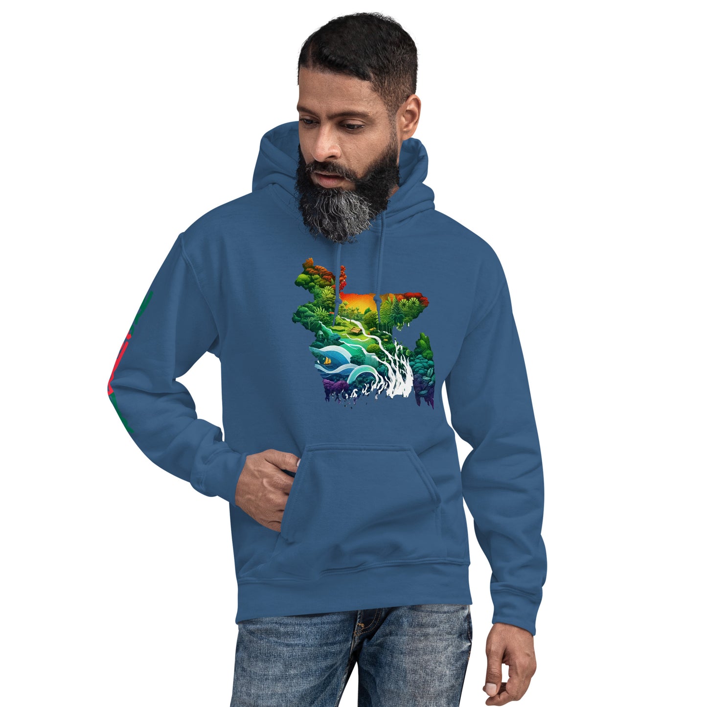 Men Hoodie: Bangladesh Map, Heart, and Sleeve