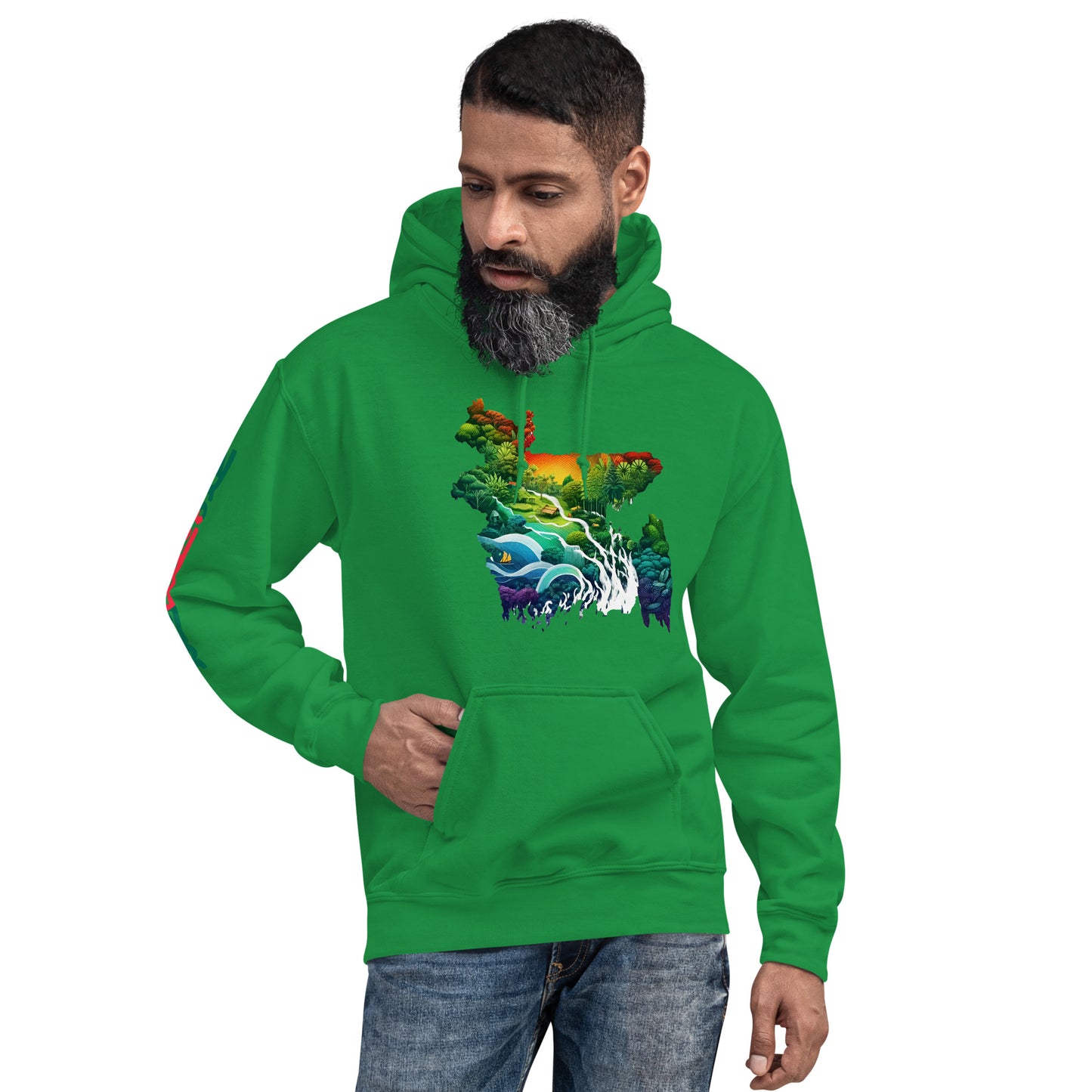 Men Hoodie: Bangladesh Map, Heart, and Sleeve