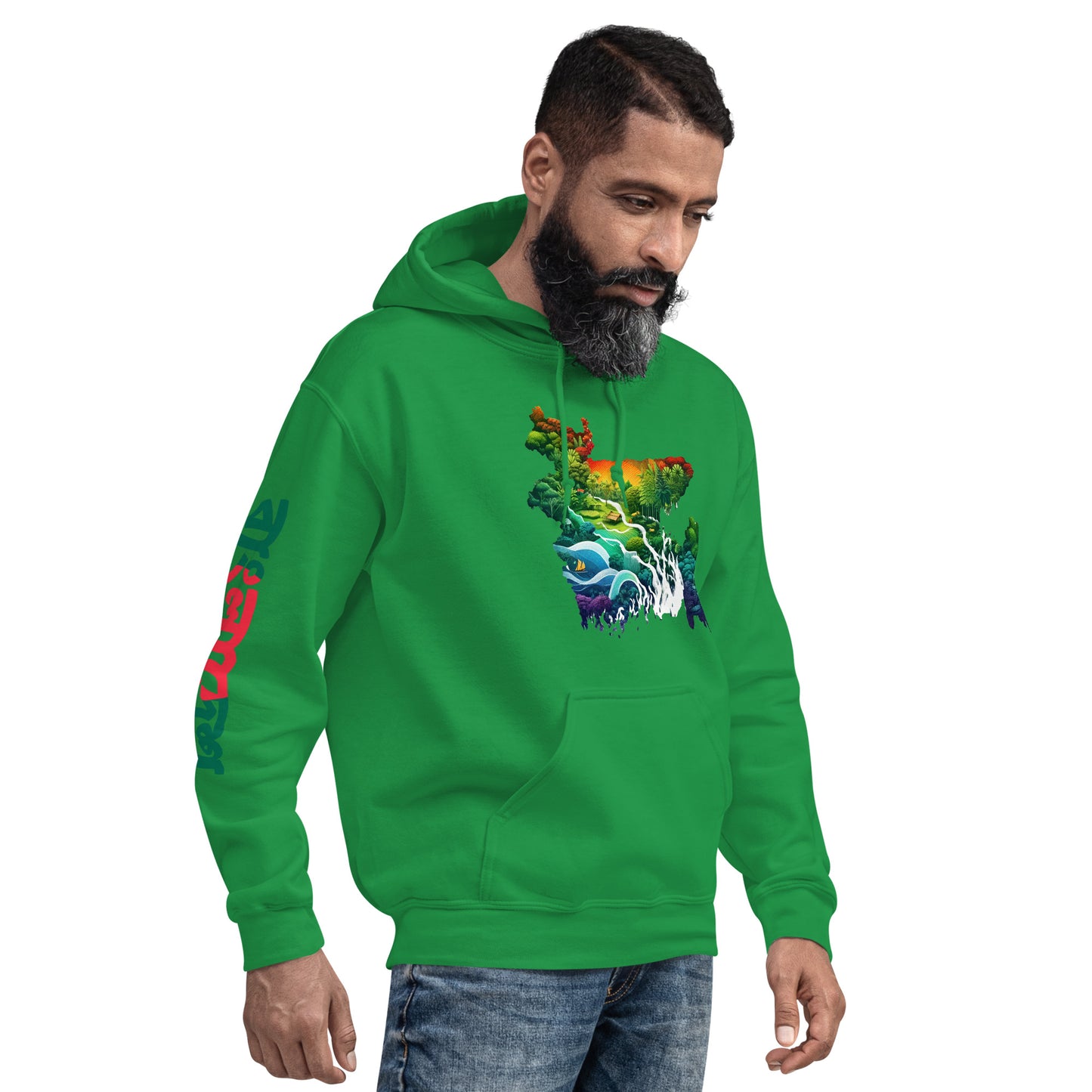 Men Hoodie: Bangladesh Map, Heart, and Sleeve