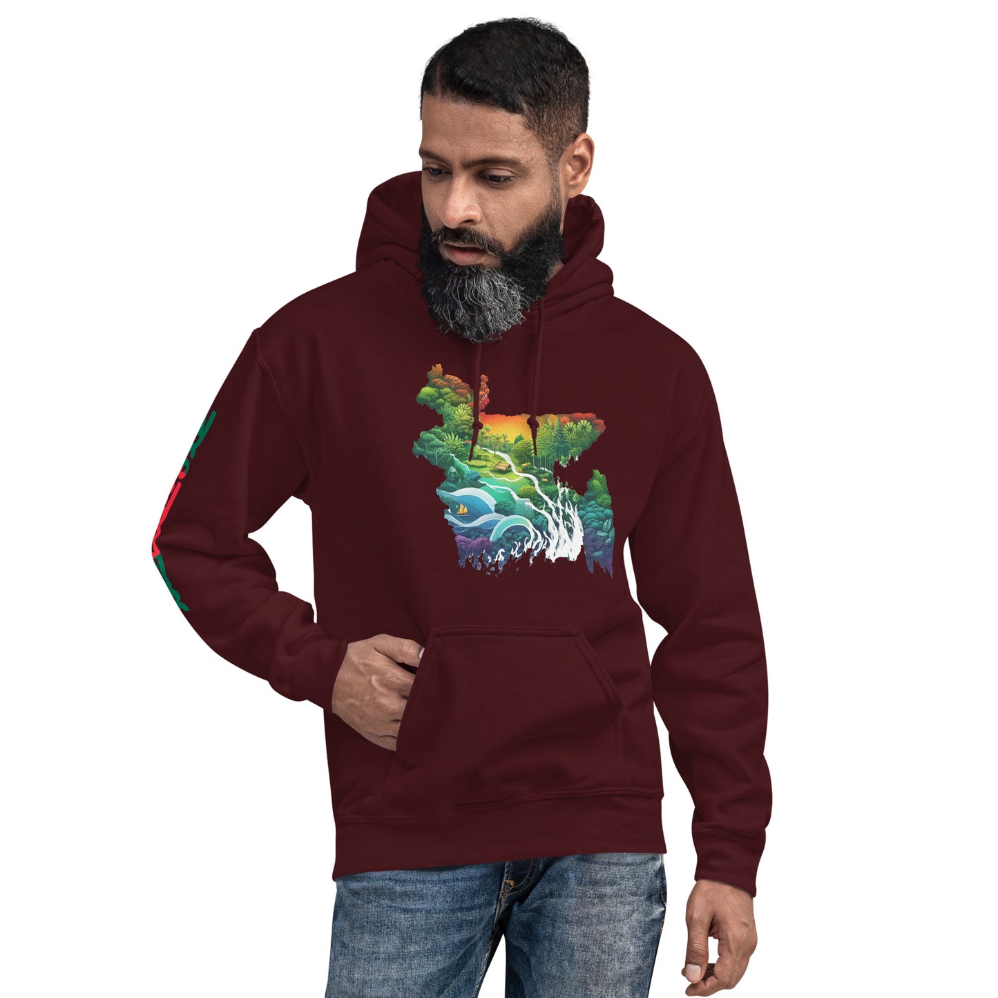 Men Hoodie: Bangladesh Map, Heart, and Sleeve