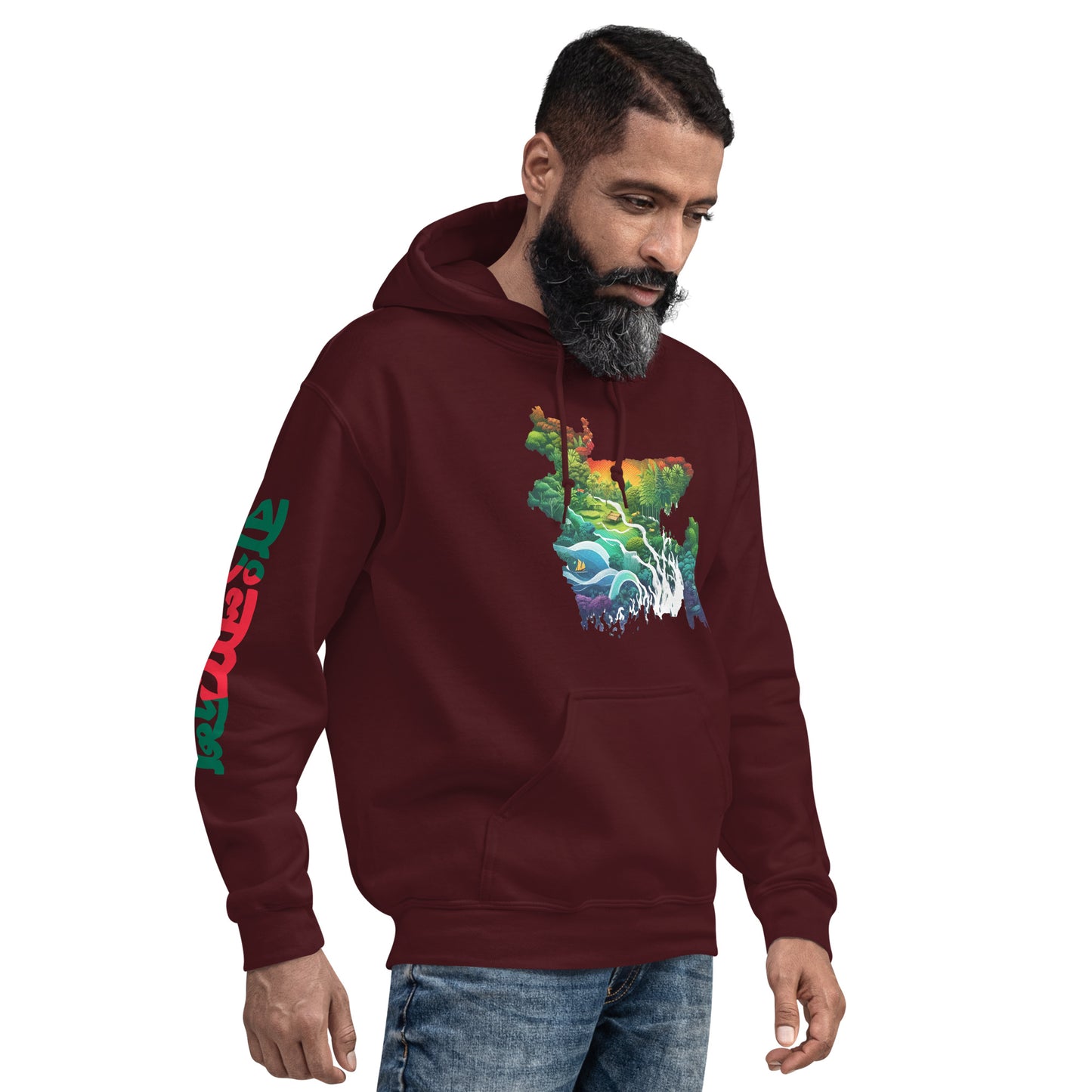 Men Hoodie: Bangladesh Map, Heart, and Sleeve