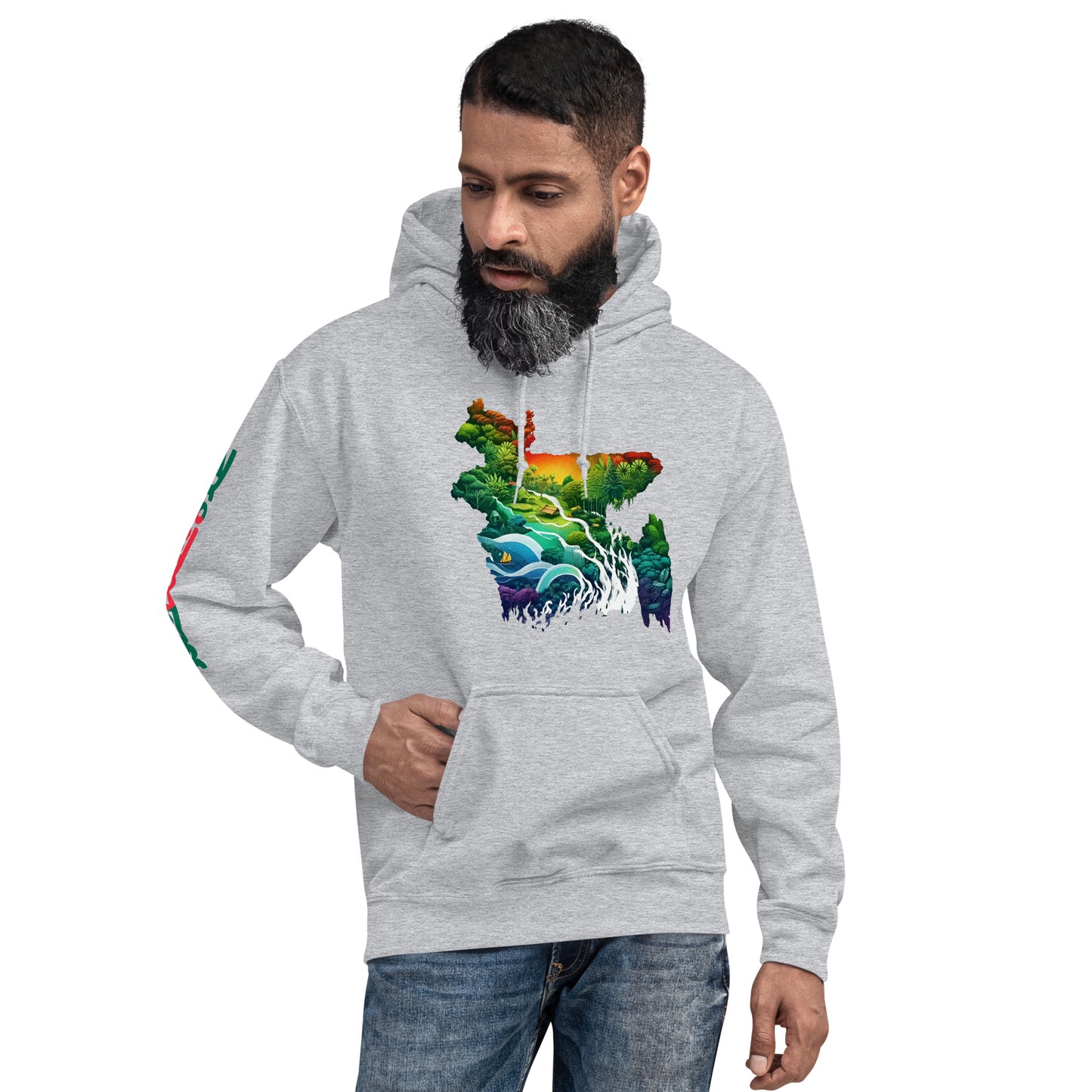 Men Hoodie: Bangladesh Map, Heart, and Sleeve