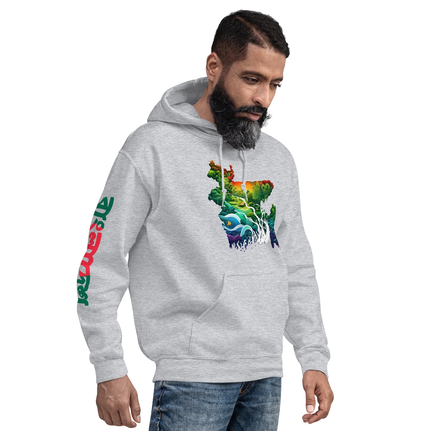 Men Hoodie: Bangladesh Map, Heart, and Sleeve