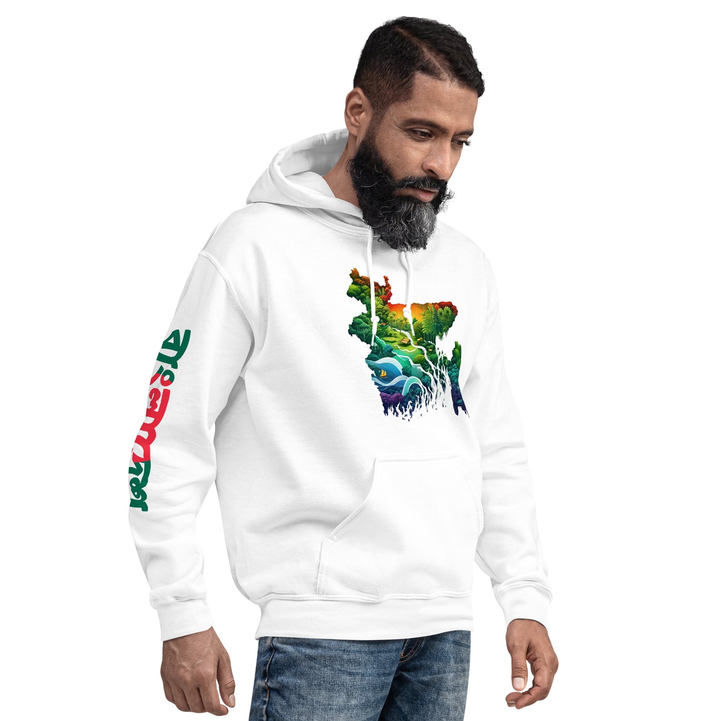 Men Hoodie: Bangladesh Map, Heart, and Sleeve