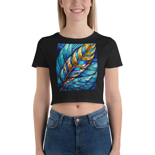 Women’s Crop Tee: feather stained glass,