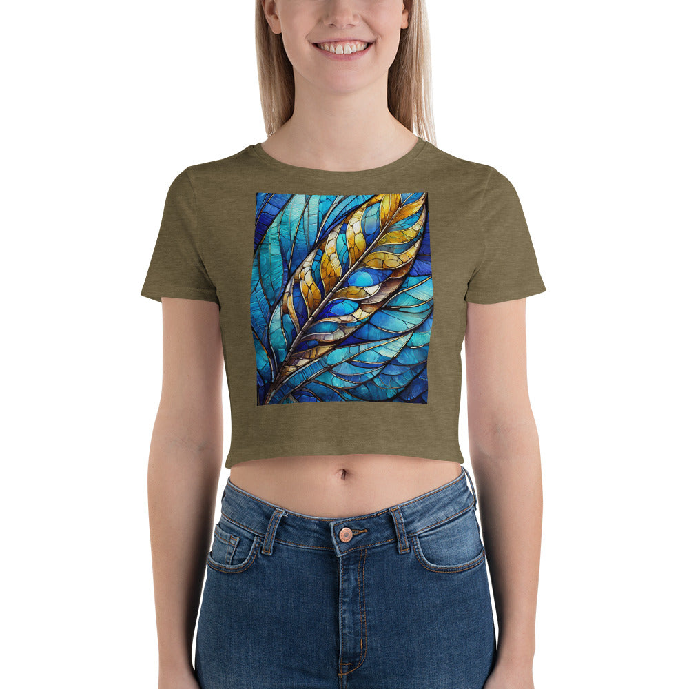 Women’s Crop Tee: feather stained glass,