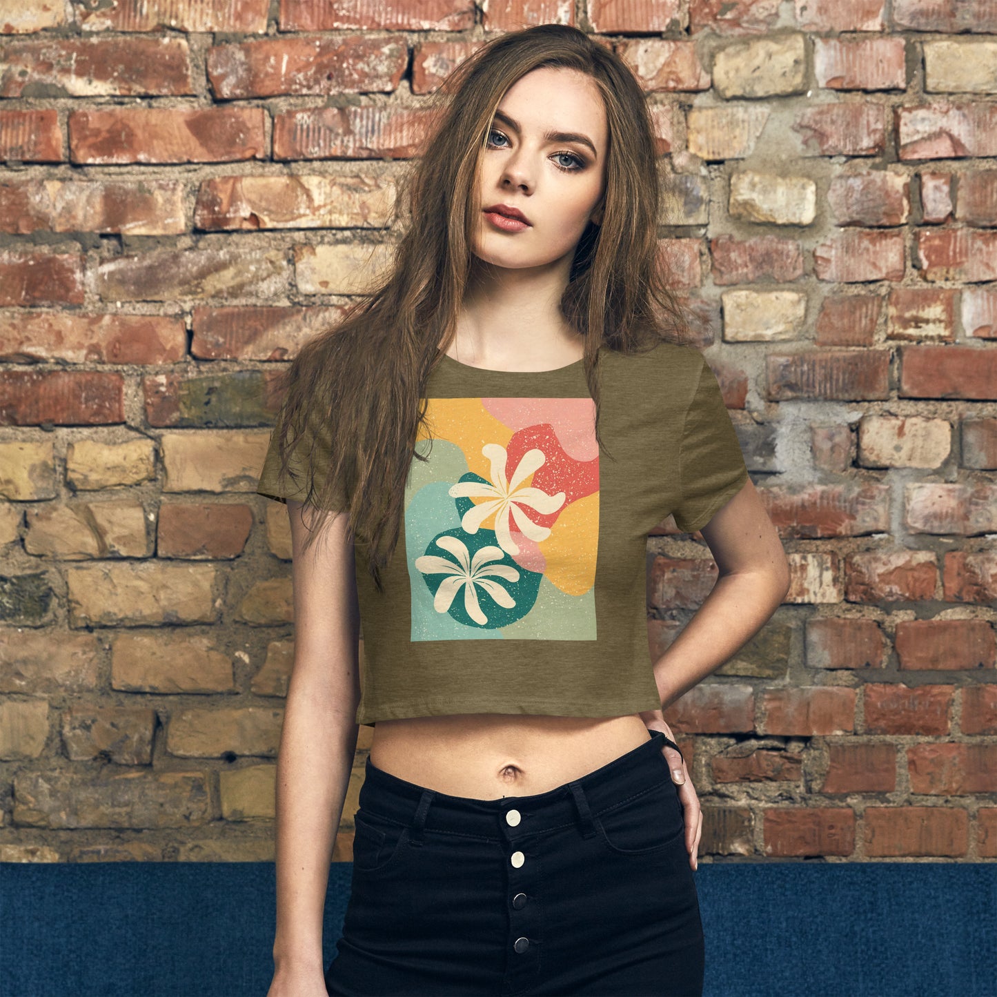 Women’s Crop Tee: plumeria flowers